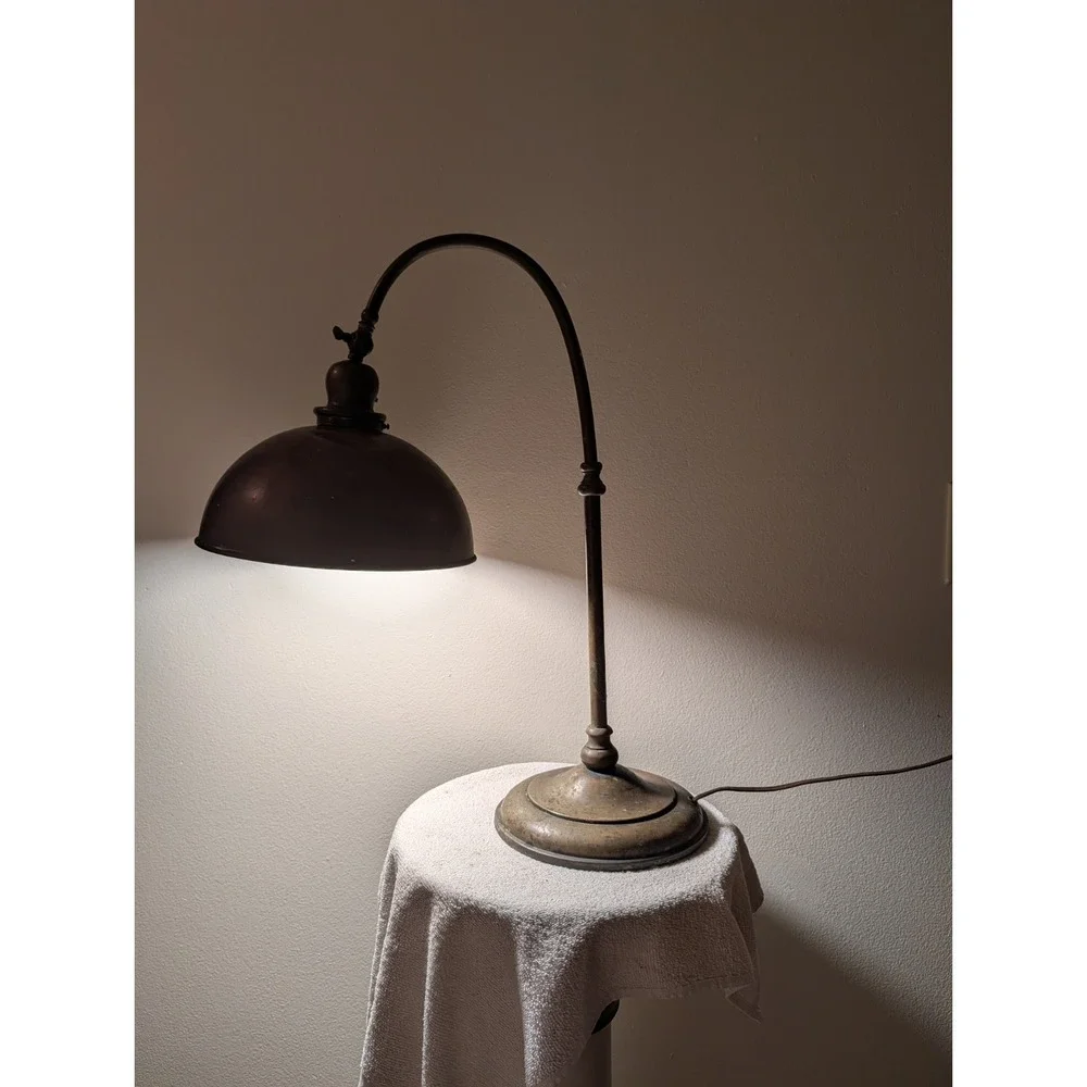 Antique Handel  All Brass Gooseneck  Lamp. Rare.Cloth Tag.Industrial Styled.